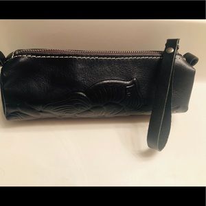 Patricia Nash Black Leather Embossed Wristlet.